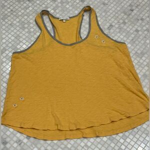 PJ Salvage Yellow Racerback Tank Top with Embroidered Daisies